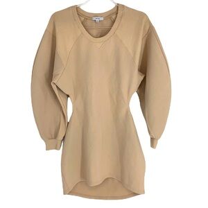 EVNL Women's Cream Mini Dress Balloon Sleeves Cutout Back 100% Cotton sz Medium